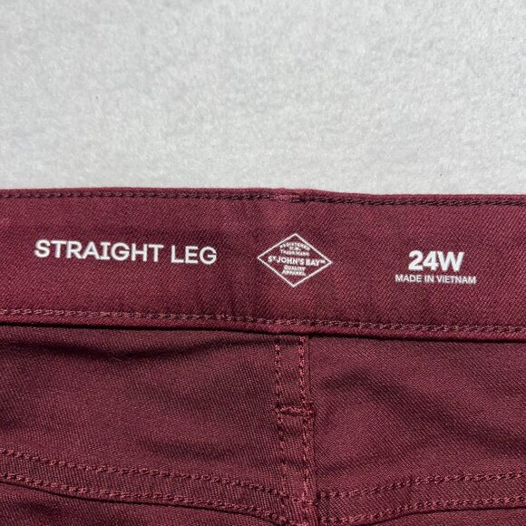 NWT St. John's Bay Women's Stretch Straight Mid Rise Burgundy Jeans Plus Sz 24W - Picture 7 of 11